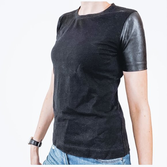 J. Crew Tops - SOLD J.Crew Vegan Leather Insert Back Zip Tee XXS